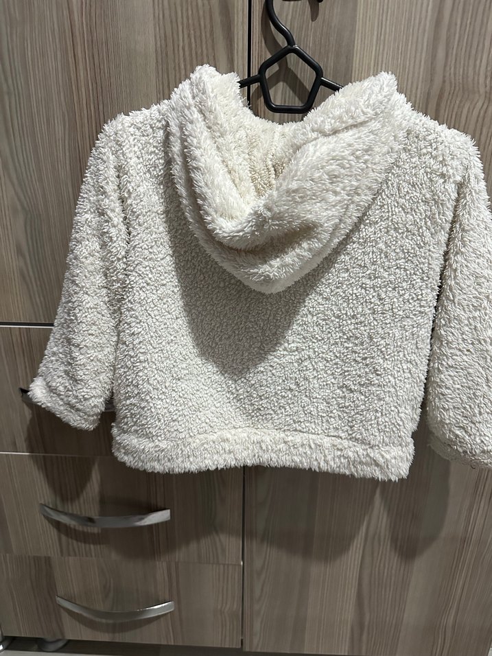 Kız Çocuk Beyaz Kapüşonlu Peluş Sweatshirt - Görsel 2