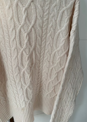 Bej Yüksek Yakalı Örgü Kadın Kazak - Görsel 3