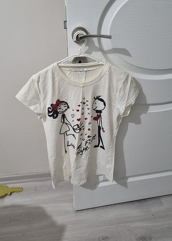 Baskılı Beyaz Mini Kısa Kollu Tişört