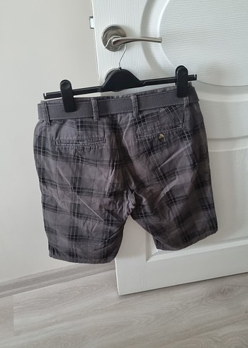 Gri Keten Kemerli Erkek Şort - Görsel 2