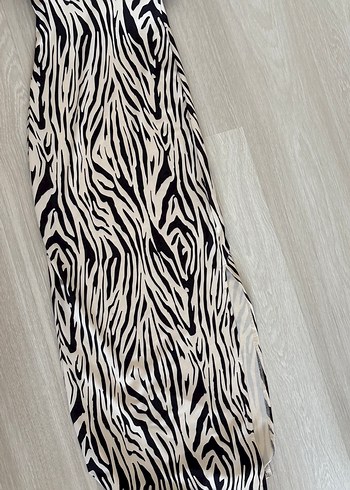 xs Beden Zebra Desenli Uzun Kadın Elbise