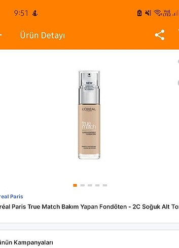 Loreal paris bakım yapan fondöten 2c soğuk alt ton