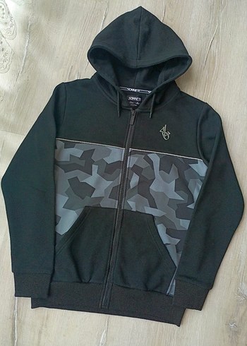 Kamuflaj Desenli Siyah Kapüşonlu Sweatshirt - Görsel 3