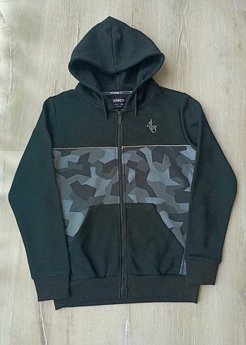 Kamuflaj Desenli Siyah Kapüşonlu Sweatshirt - Görsel 2