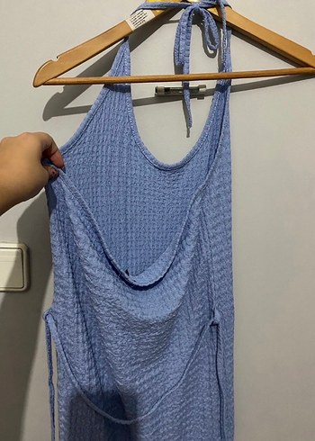 Mavi Örgü Askılı Uzun Elbise - Görsel 2