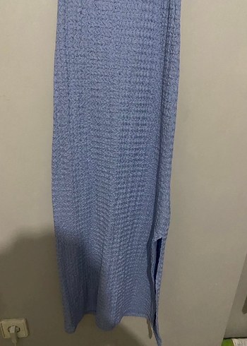 Mavi Örgü Askılı Uzun Elbise - Görsel 3