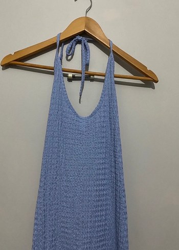 Mavi Örgü Askılı Uzun Elbise - Görsel 4