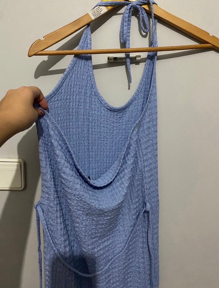 Mavi Örgü Askılı Uzun Elbise - Görsel 2