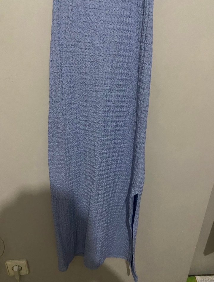 Mavi Örgü Askılı Uzun Elbise - Görsel 3