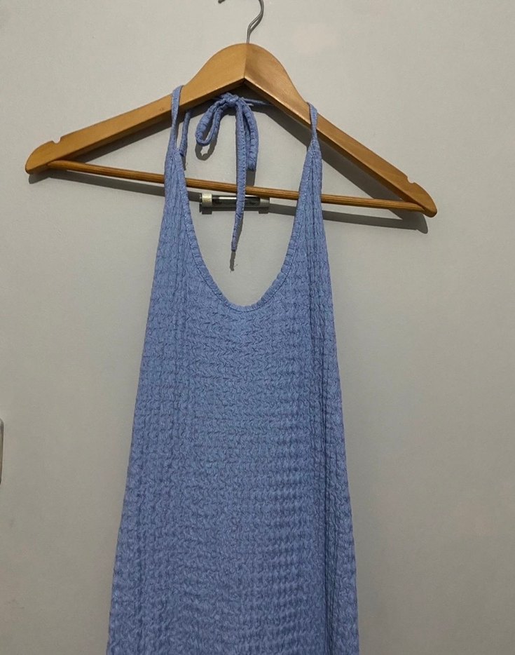 Mavi Örgü Askılı Uzun Elbise - Görsel 4