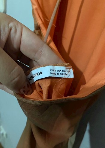 turuncu Drapeli mini İp Askılı Elbise - Görsel 4