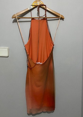 turuncu Drapeli mini İp Askılı Elbise - Görsel 3