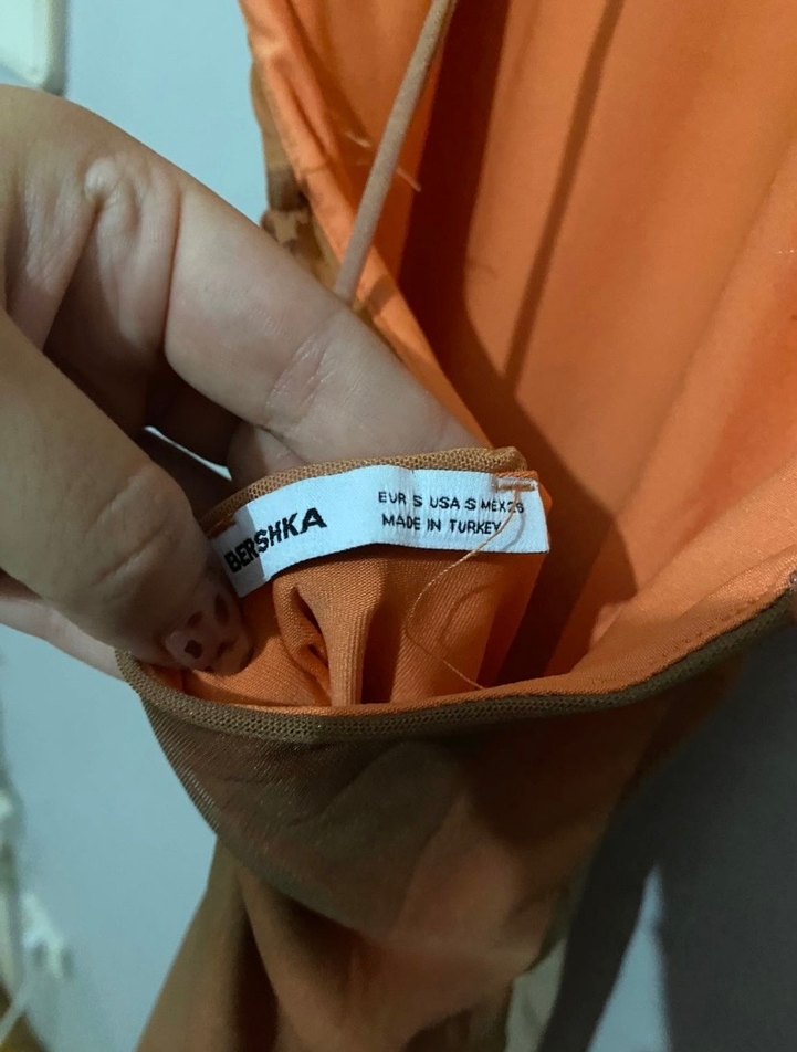 turuncu Drapeli mini İp Askılı Elbise - Görsel 4