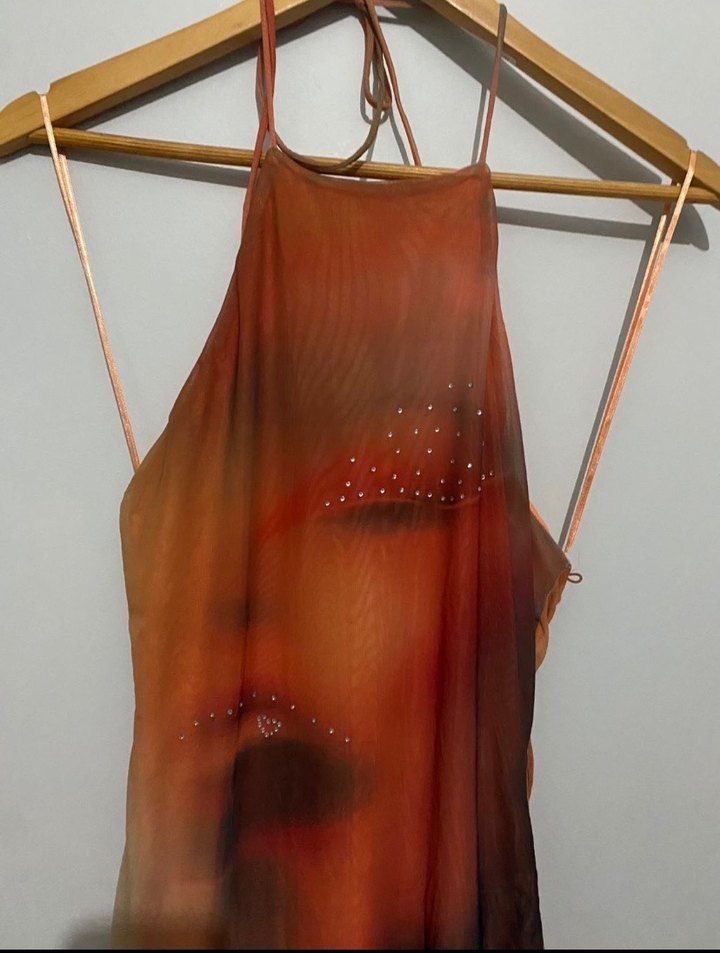 turuncu Drapeli mini İp Askılı Elbise - Görsel 2