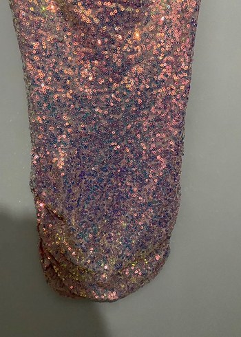 Pembe Parlak Payetli Mini Elbise - Görsel 4