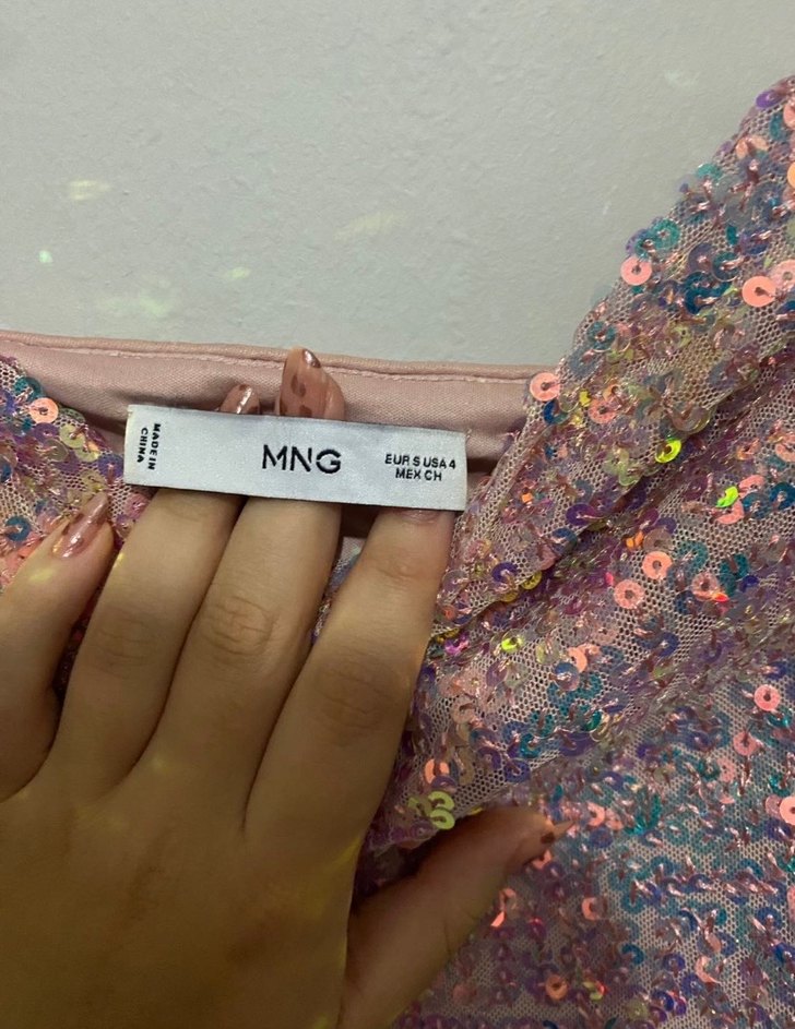 Pembe Parlak Payetli Mini Elbise - Görsel 2