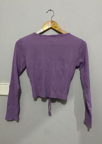 Uzun Kollu Mor V Yaka Bluz - Görsel 2