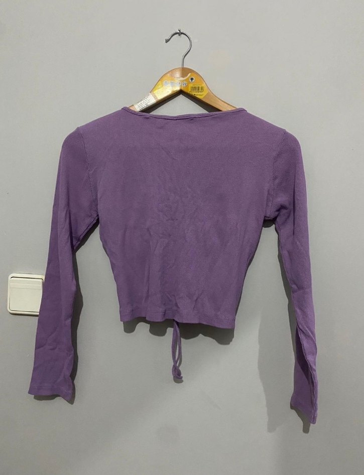 Uzun Kollu Mor V Yaka Bluz - Görsel 2