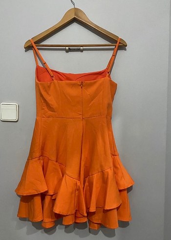 Turuncu Parlak Askılı Mini Elbise - Görsel 2
