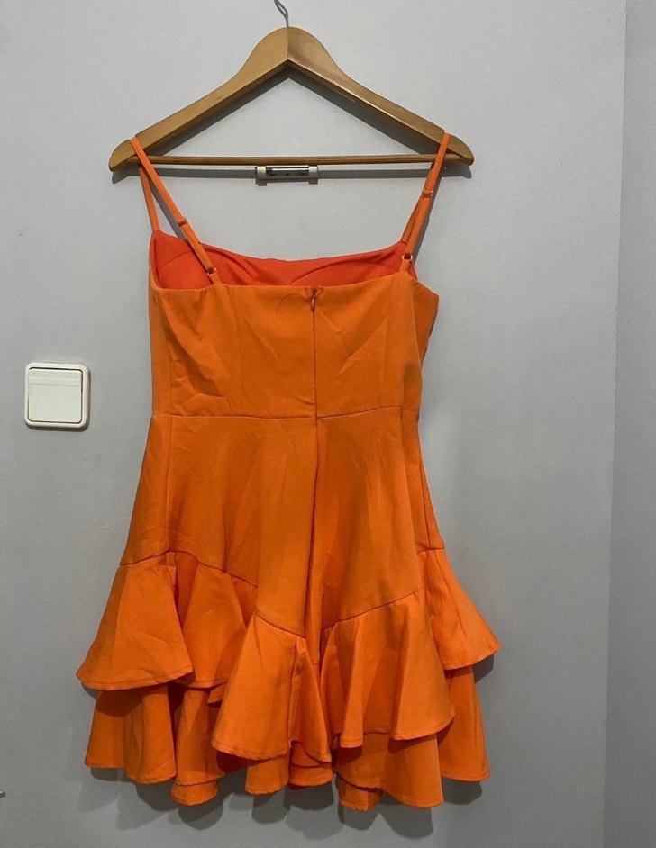 Turuncu Parlak Askılı Mini Elbise - Görsel 2