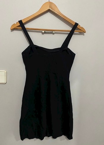 Düğmeli Siyah Keten Mini Elbise - Görsel 3