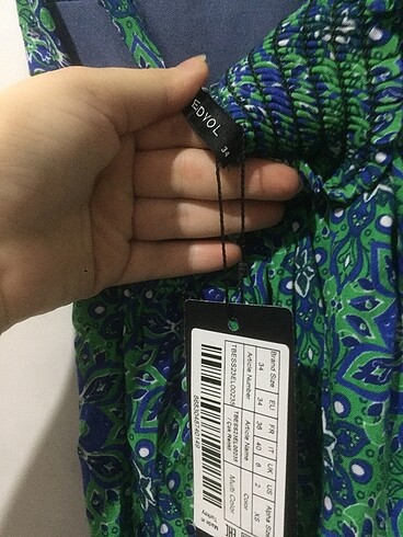 34 Beden Mavi yeşil mini elbise