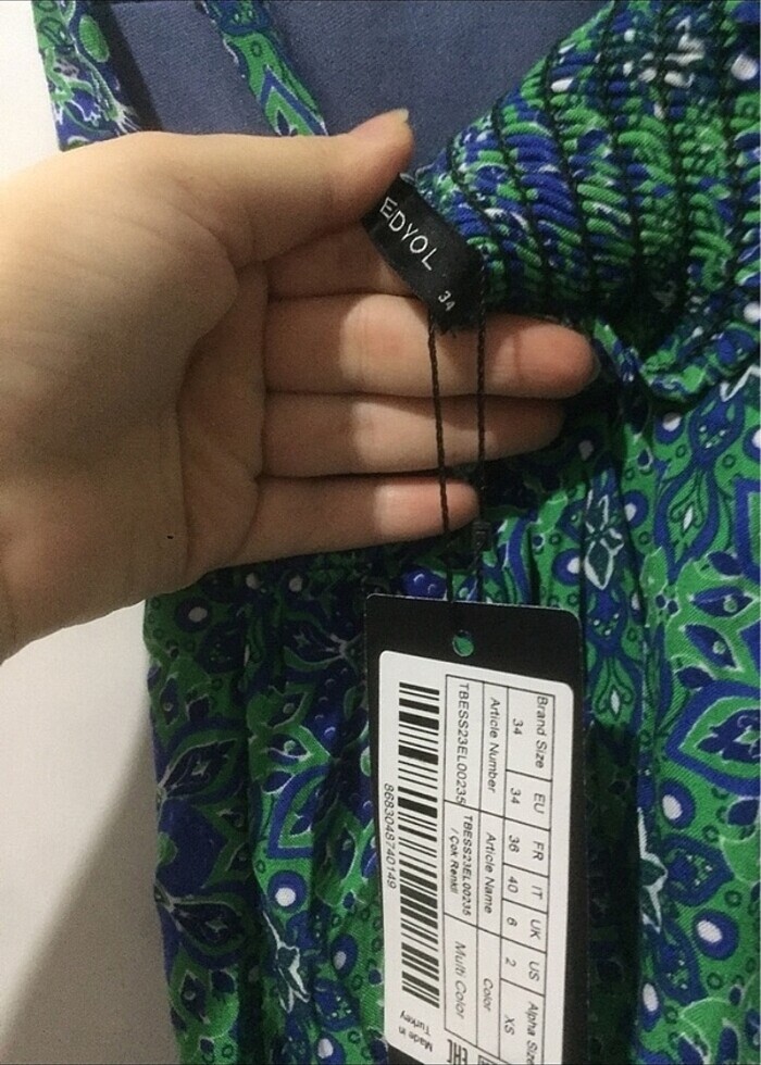 mavi desenli mini elbise - Görsel 3