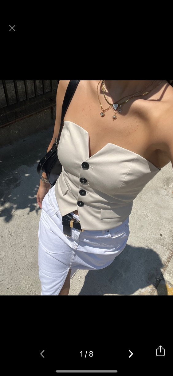 Bershka Düğmeli Ekru Straplez Bustiyer - Görsel 5