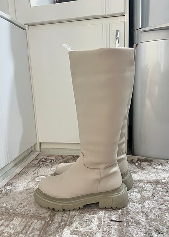 Bej kalın tabanlı çizme - Görsel 4