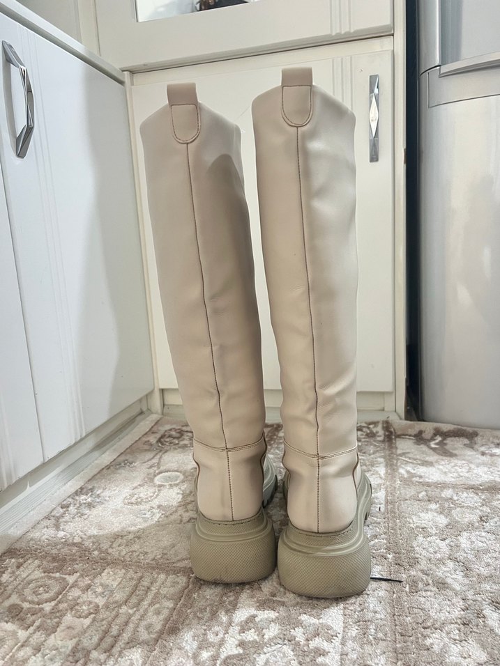 Bej kalın tabanlı çizme - Görsel 5
