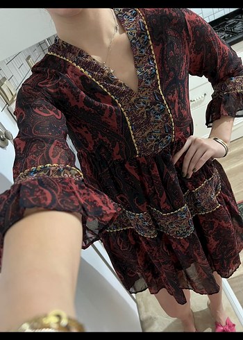 Bordo V Yaka Elbise - Görsel 2