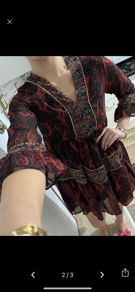 Bordo V Yaka Elbise - Görsel 2