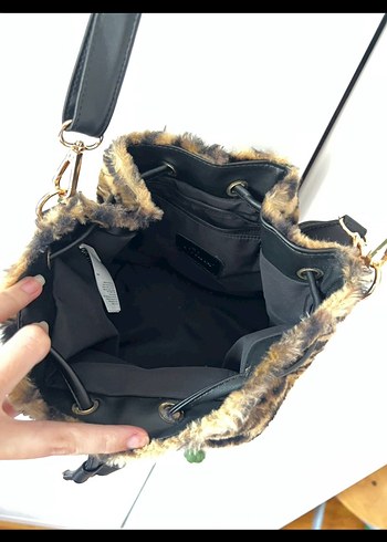 Kürk Leopar Desenli Deri Kadın Çanta - Görsel 5