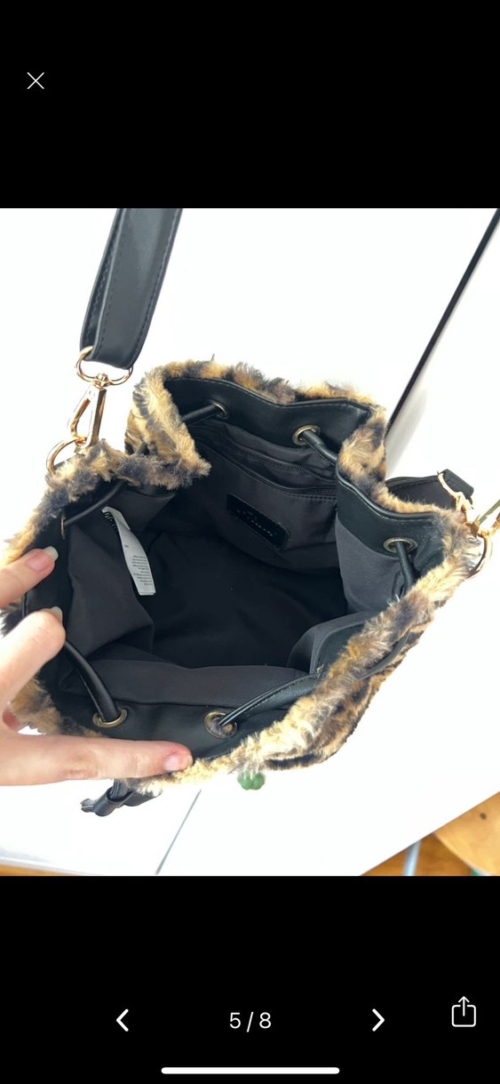 Kürk Leopar Desenli Deri Kadın Çanta - Görsel 5