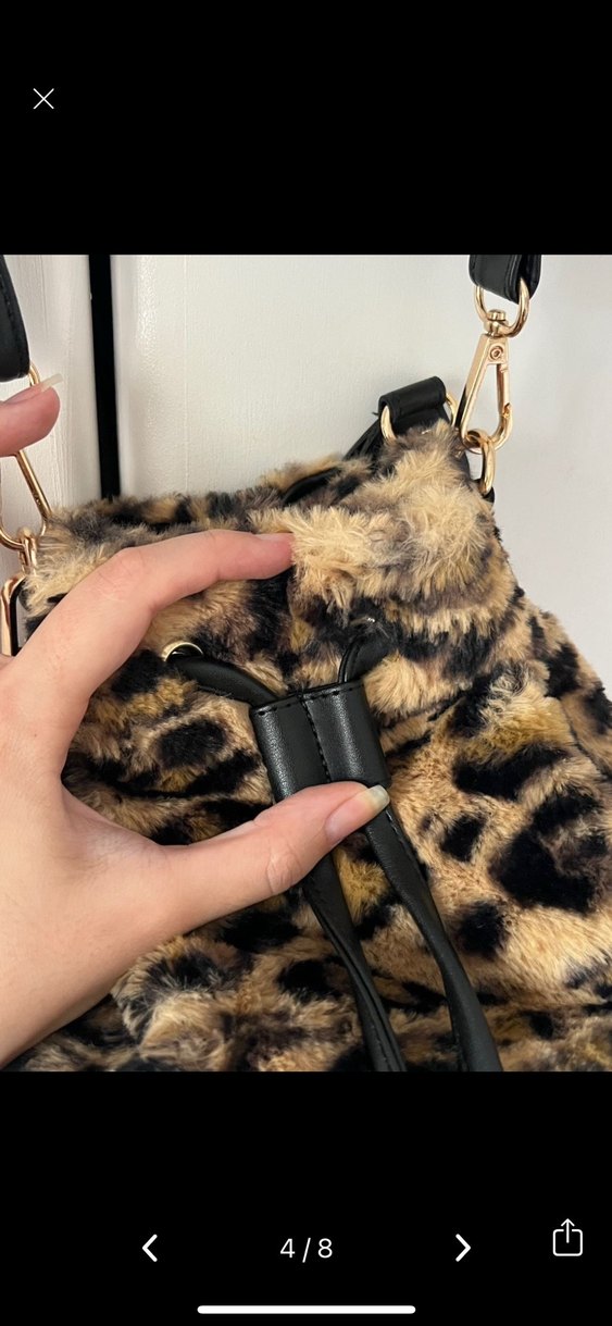 Kürk Leopar Desenli Deri Kadın Çanta - Görsel 4