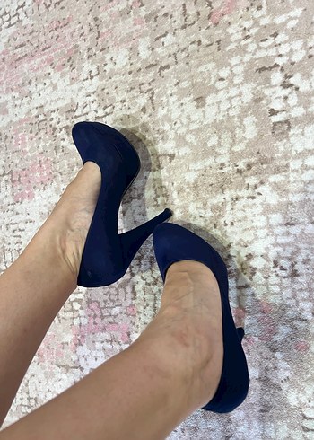 Lacivert Süet Topuklu Ayakkabı - Görsel 2