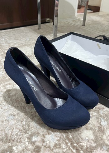 Lacivert Süet Topuklu Ayakkabı - Görsel 5