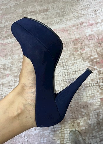 Lacivert Süet Topuklu Ayakkabı - Görsel 3