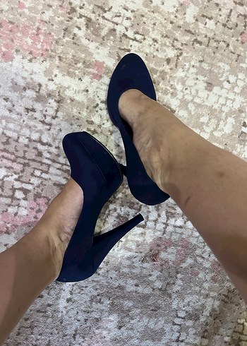 Lacivert Süet Topuklu Ayakkabı - Görsel 4