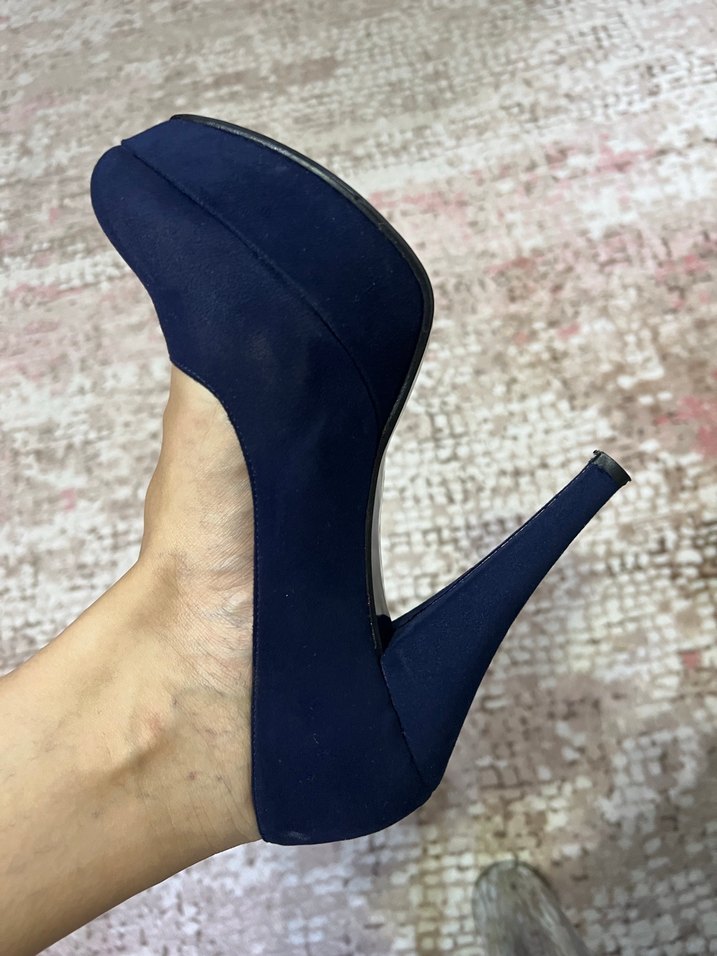 Lacivert Süet Topuklu Ayakkabı - Görsel 3