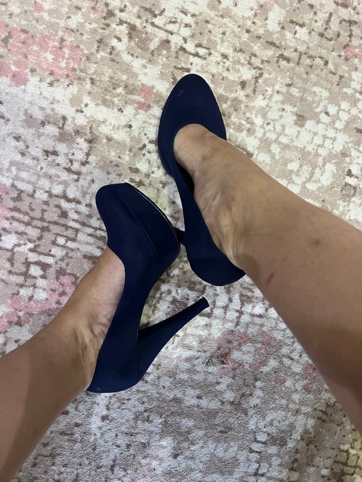 Lacivert Süet Topuklu Ayakkabı - Görsel 4