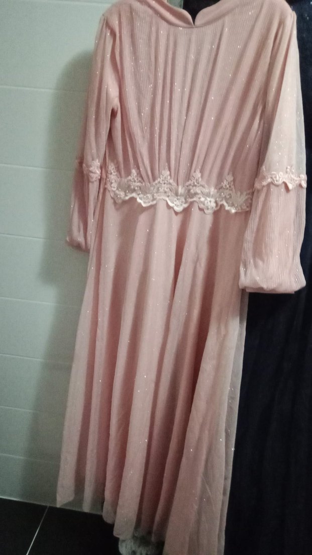 Pembe Pilili Uzun Abiye Elbise - Görsel 2