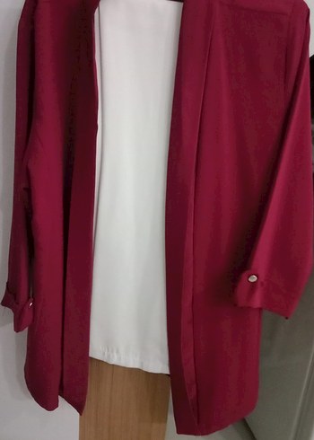 bordo Kadın Süet Düğmeli Blazer Ceket - Görsel 3