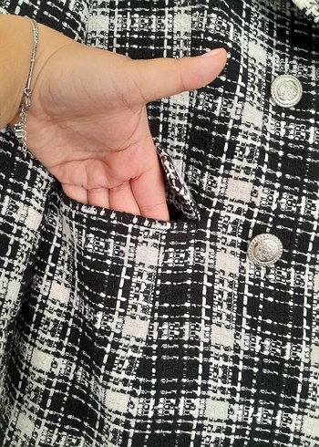Tuğba&Venn Düğmeli Ekose Midi Kadın Blazer Ceket