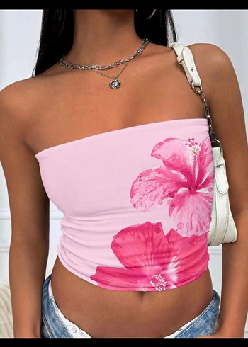 Sheinside Pembe Tie-Dye Mini Straplez Büstiyer