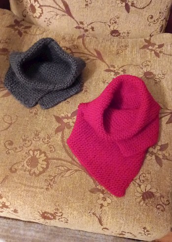 Gri ve kirmizı Kadın Örgü Atkı - Görsel 2