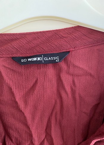 Bordo Keten Düğmeli Uzun Kollu Gömlek - Görsel 2