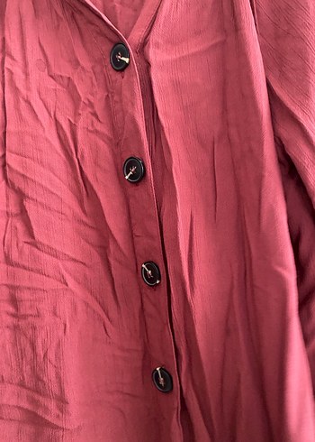 Bordo Keten Düğmeli Uzun Kollu Gömlek - Görsel 3