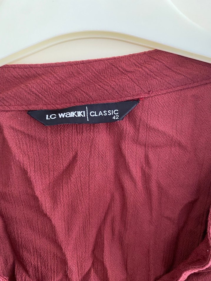 Bordo Keten Düğmeli Uzun Kollu Gömlek - Görsel 2