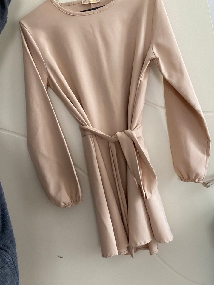 Bej Midi Kadın Tunik, Uzun Kollu, Salaş Kesim - Görsel 2